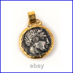 14K Solid Gold and Sterling Silver Athena Coin Pendant Ancient Greek Jewelry