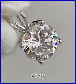 14K Solid White Gold Pendant Round Brilliant? Cut Cubic Zirconia 10mm Wide STAMP