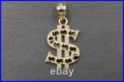 14K Solid Yellow Gold 0.8 Diamond Cut Dollar Sign Charm Pendant