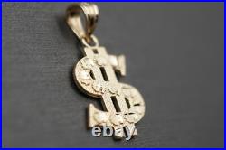 14K Solid Yellow Gold 0.8 Diamond Cut Dollar Sign Charm Pendant