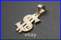 14K Solid Yellow Gold 0.8 Diamond Cut Dollar Sign Charm Pendant