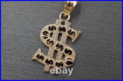 14K Solid Yellow Gold 0.8 Diamond Cut Dollar Sign Charm Pendant