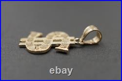 14K Solid Yellow Gold 0.8 Diamond Cut Dollar Sign Charm Pendant