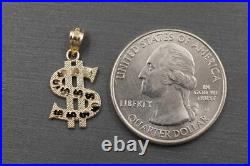 14K Solid Yellow Gold 0.8 Diamond Cut Dollar Sign Charm Pendant