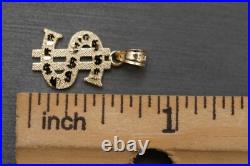 14K Solid Yellow Gold 0.8 Diamond Cut Dollar Sign Charm Pendant