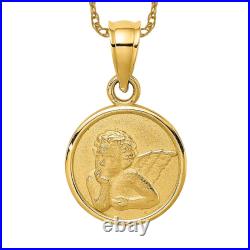 14K Solid Yellow Gold 10mm Guardian Angel Wings Coin Necklace 14K Solid Yellow Gold 10mm Guardian Angel Wings Coin Necklace