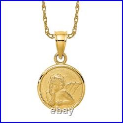 14K Solid Yellow Gold 10mm Guardian Angel Wings Coin Necklace 14K Solid Yellow Gold 10mm Guardian Angel Wings Coin Necklace