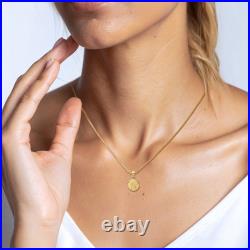 14K Solid Yellow Gold 10mm Guardian Angel Wings Coin Necklace