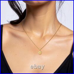 14K Solid Yellow Gold 10mm Guardian Angel Wings Coin Necklace