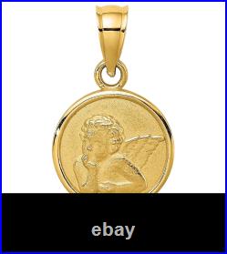 14K Solid Yellow Gold 10mm Guardian Angel Wings Coin Necklace
