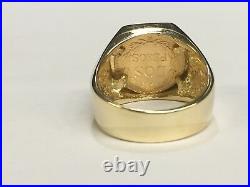 14K Solid Yellow Gold 16 MM COIN RING with a 22K MEXICAN DOS PESOS Coin