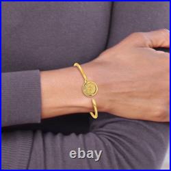 14K Solid Yellow Gold Coin Bangle Bracelet