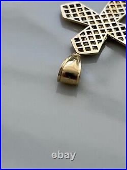 14K Solid Yellow Gold Diamond Cut Cross Large Pendant 2.5 x 1.5 in Men's