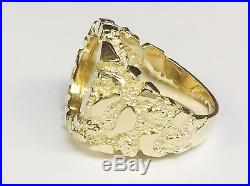 14K Solid Yellow Gold Men's 21MM NUGGET RING fits a 1/10 OZ EAGLE COIN -Mounting
