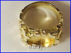14K Solid Yellow Gold Men's 21MM NUGGET RING fits a 1/10 OZ EAGLE COIN -Mounting