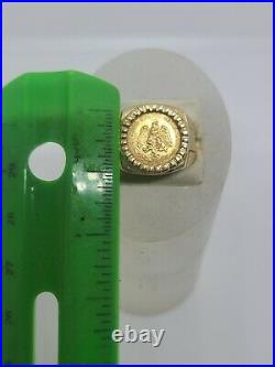 14K Solid Yellow Gold Men's Rolex Style Ring W Dos Pesos Gold Coin Size 9.5