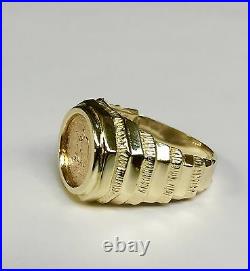 14K Solid Yellow Gold Mens 17MM COIN RING with a 22K MEXICAN DOS PESOS Coin