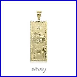 14K Solid Yellow Gold One Hundred Dollar Pendant -$100 Bill Money Necklace Charm
