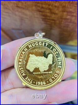 14K Solid Yellow Gold Pendant 2.80GM/24K Australian Nugget 1OZ Fine Gold 1986