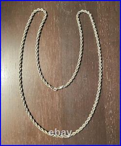 14K Solid Yellow Gold Rope Chain Necklace 24 inch Long Length