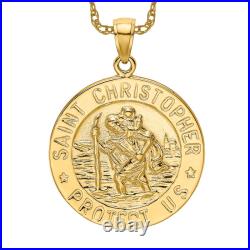 14K Solid Yellow Gold Saint Christopher Medal Coin Necklace