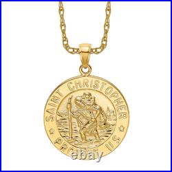 14K Solid Yellow Gold Saint Christopher Medal Coin Necklace