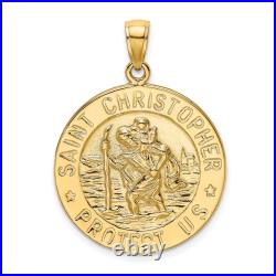 14K Solid Yellow Gold Saint Christopher Medal Coin Necklace