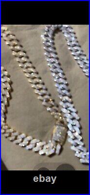 14K White Solid Gold 20mm Wide 22inch HEAVY Cuban VVS Lab Moissanite Chain