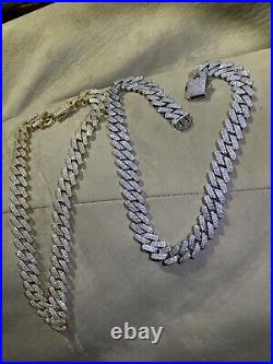 14K White Solid Gold 20mm Wide 22inch HEAVY Cuban VVS Lab Moissanite Chain