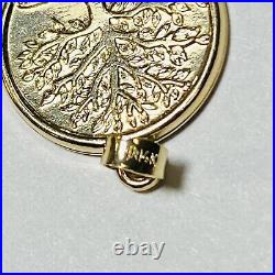 14K Yellow Gold 16mm Solid Disc Coin Tree of Life Pendant 1.1g