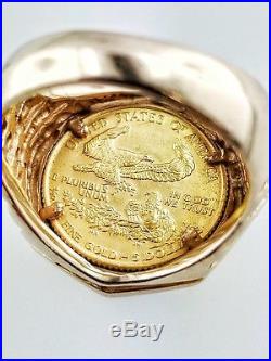 14K Yellow Gold American Eagle Coin Ring $5 Dollar 1/10 oz Fine Gold 11.6 grams
