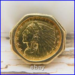 14K Yellow Gold Plated Men's Vintage Ring Dollar Gold Indian Coin Solid