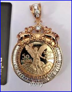 14K Yellow Gold Solid Mexican Diamond Centenario Coin 50 Pesos Pendant 1Ct 18' 14K Yellow Gold Solid Mexican Diamond Centenario Coin 50 Pesos Pendant 1Ct 18'