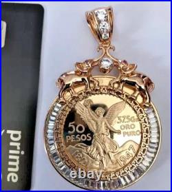 14K Yellow Gold Solid Mexican Diamond Centenario Coin 50 Pesos Pendant 1Ct 18' 14K Yellow Gold Solid Mexican Diamond Centenario Coin 50 Pesos Pendant 1Ct 18'
