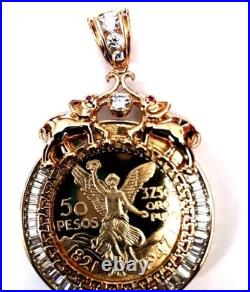 14K Yellow Gold Solid Mexican Diamond Centenario Coin 50 Pesos Pendant 1Ct 18' 14K Yellow Gold Solid Mexican Diamond Centenario Coin 50 Pesos Pendant 1Ct 18'