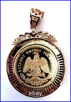 14K Yellow Gold Solid Mexican Diamond Centenario Coin 50 Pesos Pendant 1Ct 18' 14K Yellow Gold Solid Mexican Diamond Centenario Coin 50 Pesos Pendant 1Ct 18'
