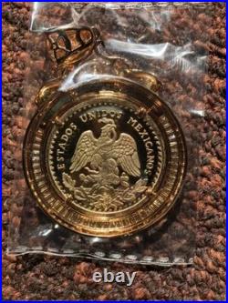 14K Yellow Gold Solid Mexican Diamond Centenario Coin 50 Pesos Pendant 1Ct 18' 14K Yellow Gold Solid Mexican Diamond Centenario Coin 50 Pesos Pendant 1Ct 18'