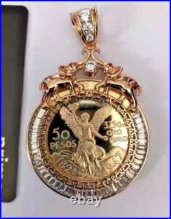 14K Yellow Gold Solid Sterling Silver Mexican Centenario Coin 50 Pesos Pendant