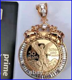 14K Yellow Gold Solid Sterling Silver Mexican Centenario Coin 50 Pesos Pendant 14K Yellow Gold Solid Sterling Silver Mexican Centenario Coin 50 Pesos Pendant