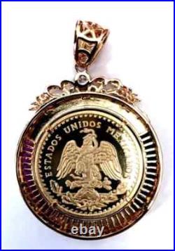 14K Yellow Gold Solid Sterling Silver Mexican Centenario Coin 50 Pesos Pendant 14K Yellow Gold Solid Sterling Silver Mexican Centenario Coin 50 Pesos Pendant