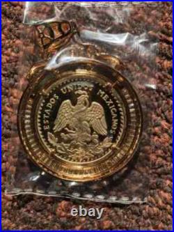 14K Yellow Gold Solid Sterling Silver Mexican Centenario Coin 50 Pesos Pendant 14K Yellow Gold Solid Sterling Silver Mexican Centenario Coin 50 Pesos Pendant