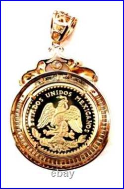 14K Yellow Gold Solid Sterling Silver Mexican Centenario Coin 50 Pesos Pendant 14K Yellow Gold Solid Sterling Silver Mexican Centenario Coin 50 Pesos Pendant