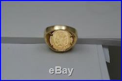 14K solid gold men's ring with a 21.6K gold coin