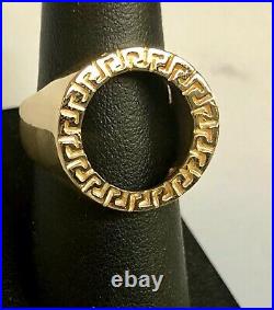14 KT SOLID YELLOW GOLD GREEKKEY COIN RING for 1/10oz US LIBERTY COIN-mount only