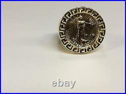 14 KT SOLID YELLOW GOLD GREEKKEY COIN RING for 1/10oz US LIBERTY COIN-mount only