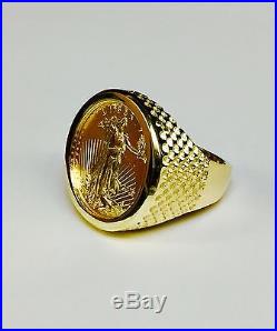 14 KT Solid Yellow Gold Mens Ring 25MM for 1/4oz US LIBERTY COIN-mounting only