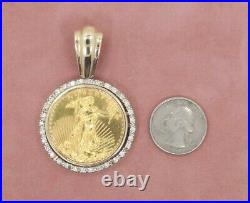 14k/22k Solid Yellow Gold $50 1 Oz Gold Coin in Diamond Bezel Pendant 47.5 Gr