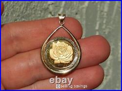 14k 24k Yellow Gold 1/4 Ounce Rose Gold Coin Diamond Cut Bezel 1.7 Inch Pendant