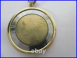 14k 585 Solid Gold L. 500 Repvbblica Italiana 1992 Lire Coin 8.8grams 1-7/16long