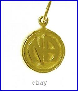 14k Gold Pendant, NA Initials in Solid Textured Coin Style Circle Style #884
